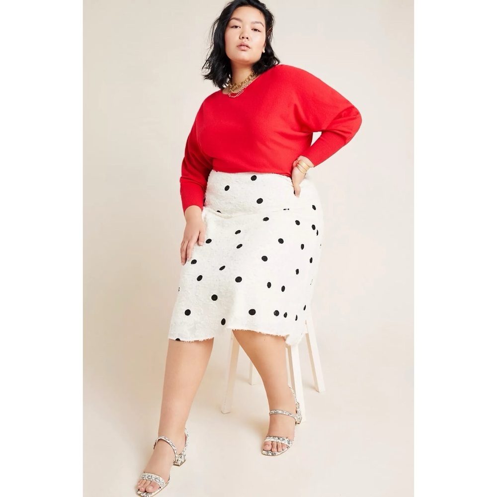 NWT Anthropologie Eri + Ali Andrea Textured Polka Dots Midi Skirt 1X Plus Size​ - Picture 9 of 13